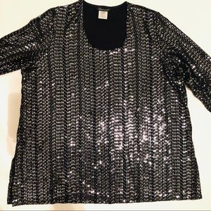 Slinky Brand black sequined mid sleeve top sz 3x.